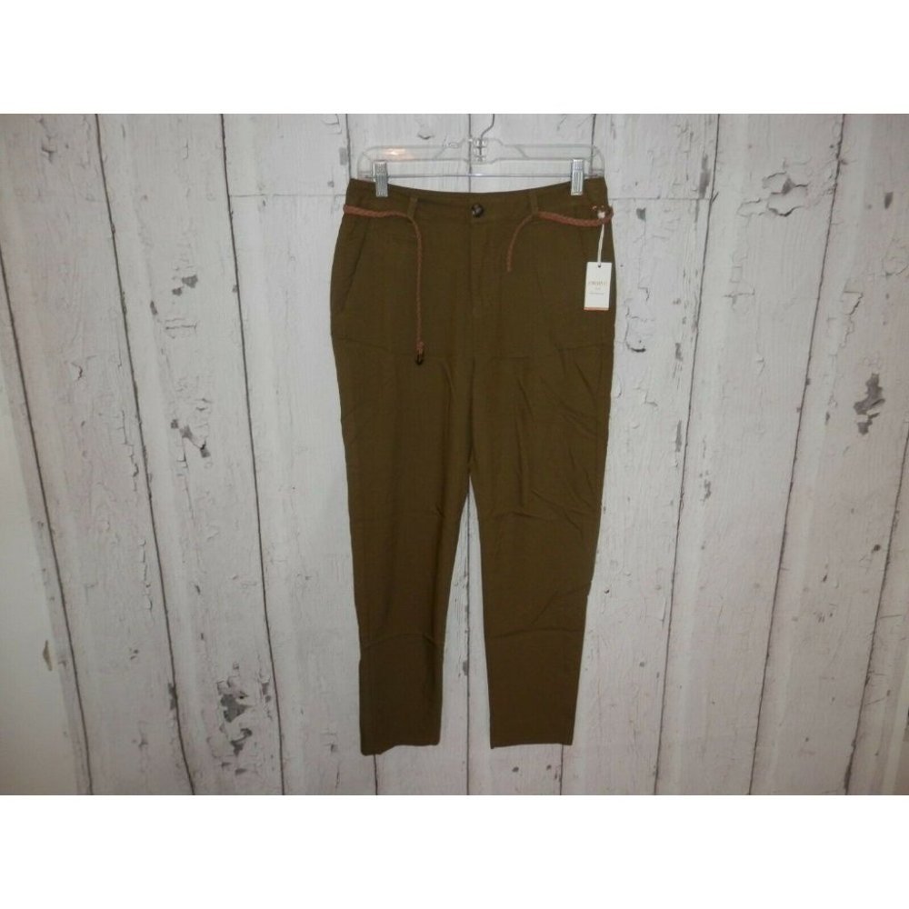 NEW Forever 21 Womens Medium Olive Contemporary High Waist Long Woven Pants 2706